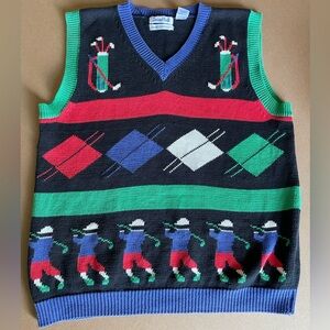 Vintage Hand-loomed Colorful Jean Bell Golf Themed Sweater Vest